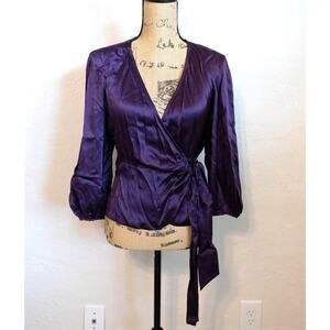 NWOT Diane von Furstenberg Torin Purple Silk Wrap Blouse Size 4